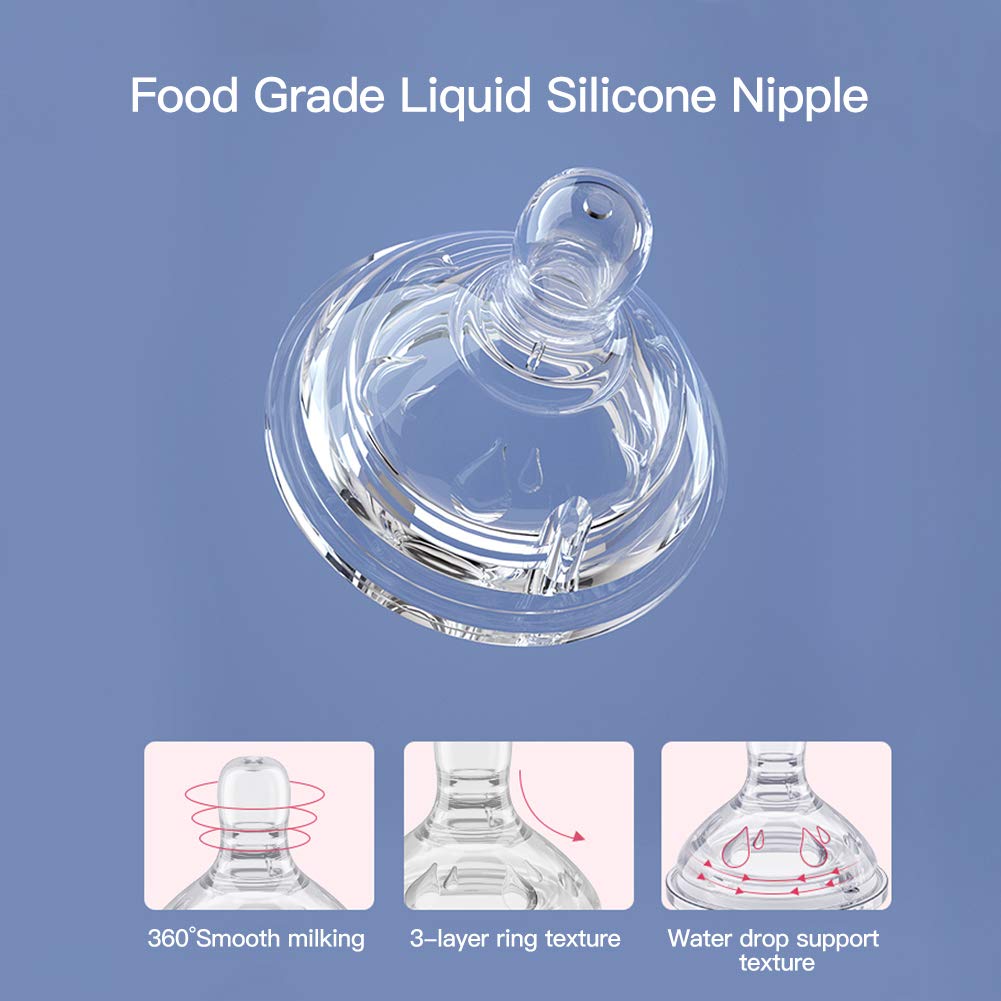 POTATO Glass Baby Bottles, Anti-Colic Breastfeeding Bottles with Medium Flow Nipple, Suitable for Babies 3-6 Months, 2 Replaceable Nipples, 6 oz, Pink