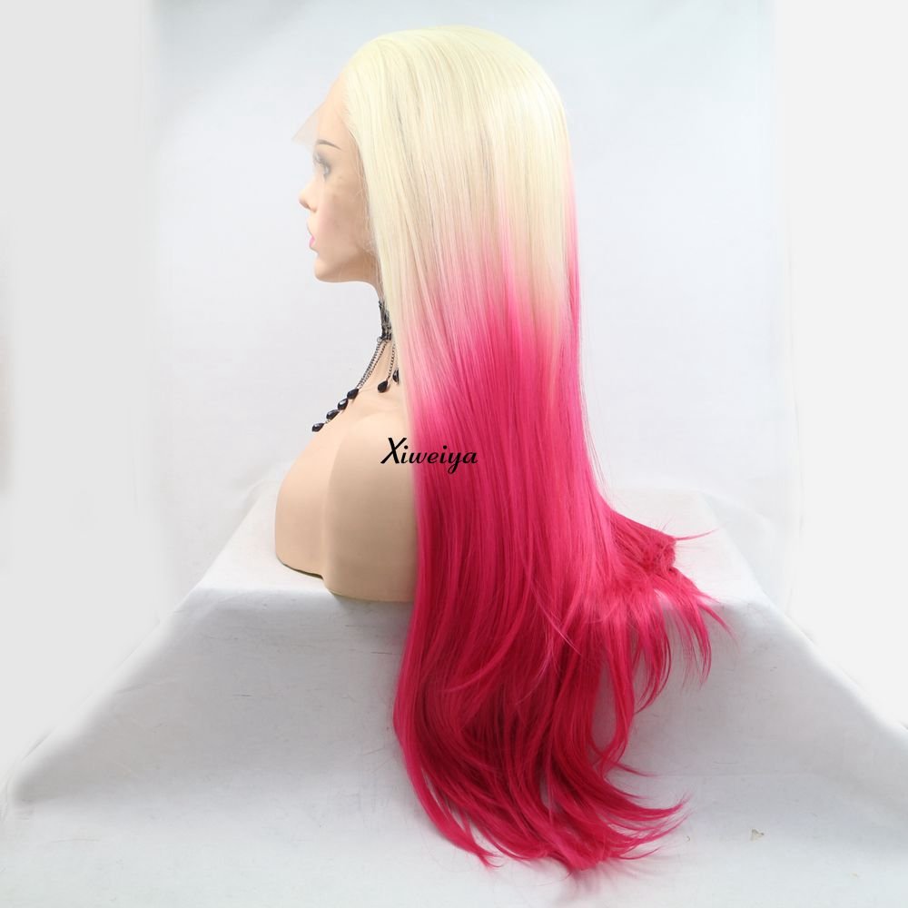 Xiweiya Wigs Long Natural Straight Wig Mermaid Piano Color Blonde Ombre Red Color Synthetic Lace Front Wig Heat Resistant Replac
