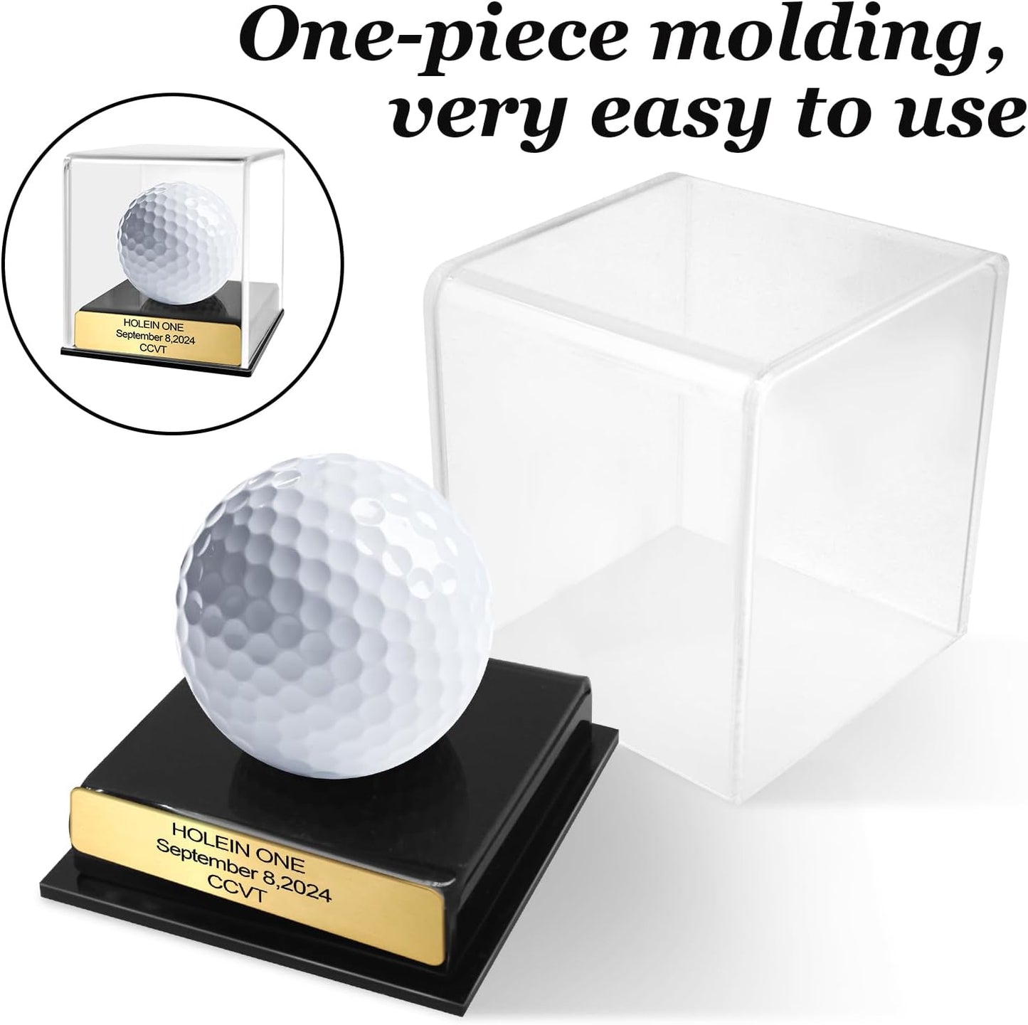 Custom Golf Hole-in-One Display Case, Acrylic Golf Ball Display Case, Custom Engraved Plaque, Commemorate Your Hole in One Shot (Silver)