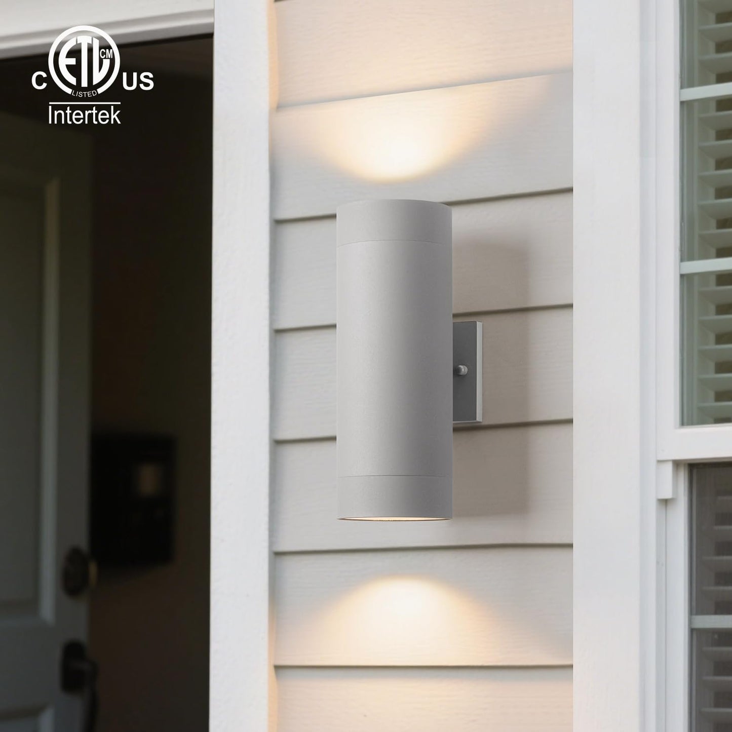 Mirrea 14 Modern Outdoor Porch Light Patio Light In 2 Lights With Aluminum Cylinder And Tempered Glass Cover Waterproof Wall Sconce 2 Pack (Matte Gray)
