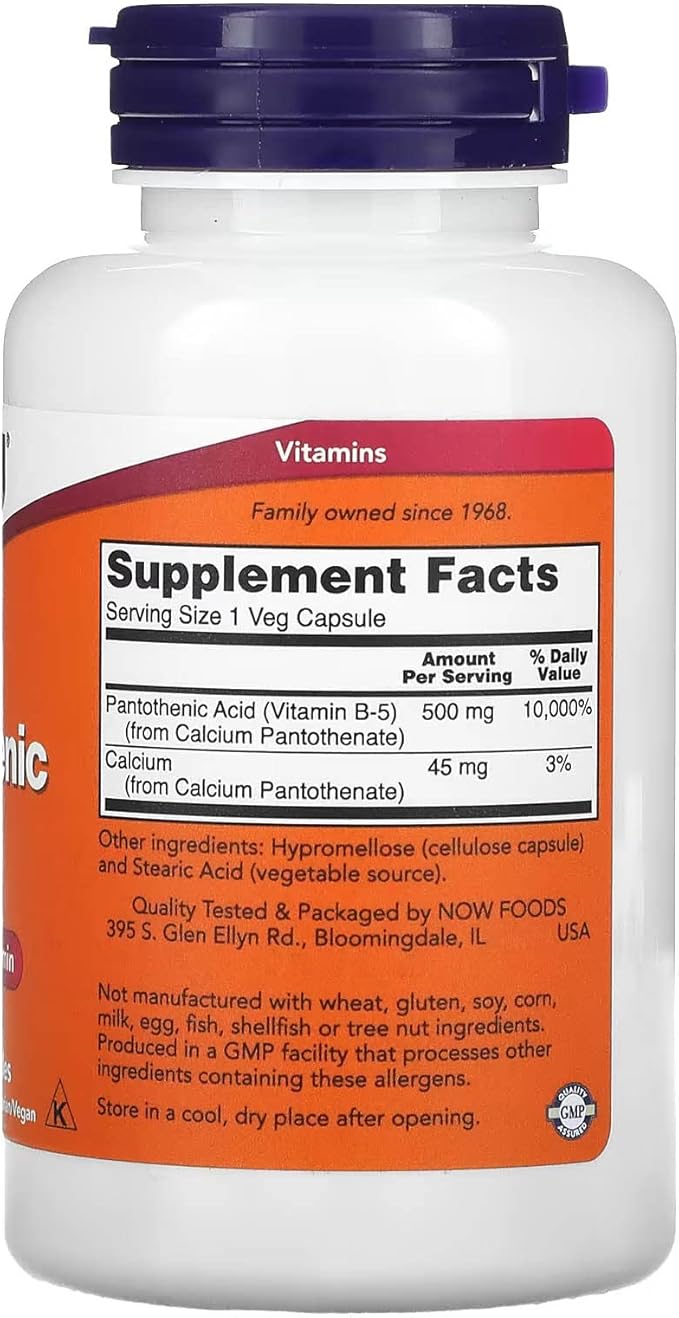 NOW Foods Pantothenic Acid 500mg, 100 Capsules (Pack of 1)
