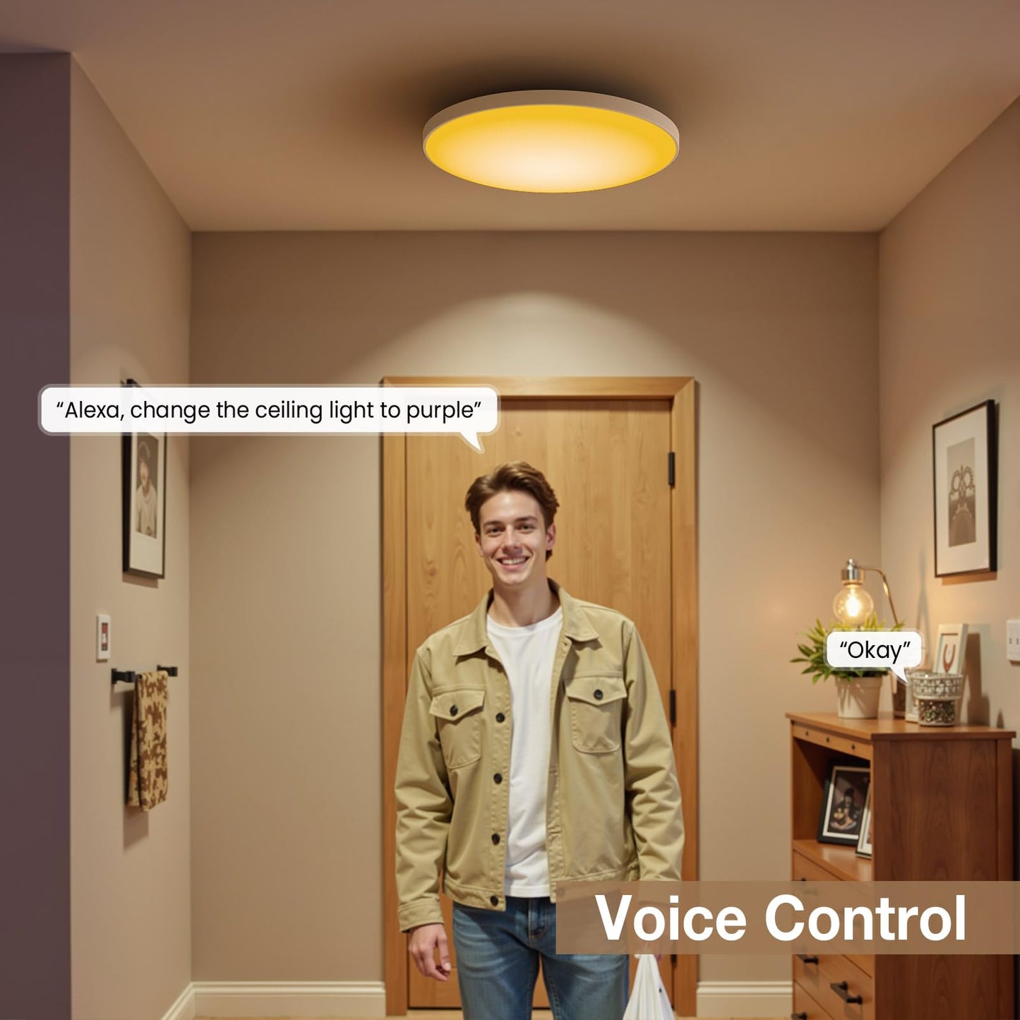 PKBD Smart Ceiling Light, 12 Inch RGB LED, Remote Control, 3000K-6500K, Ultra-Thin, White, Model ZJ-BWCLAH-RGBWW-R