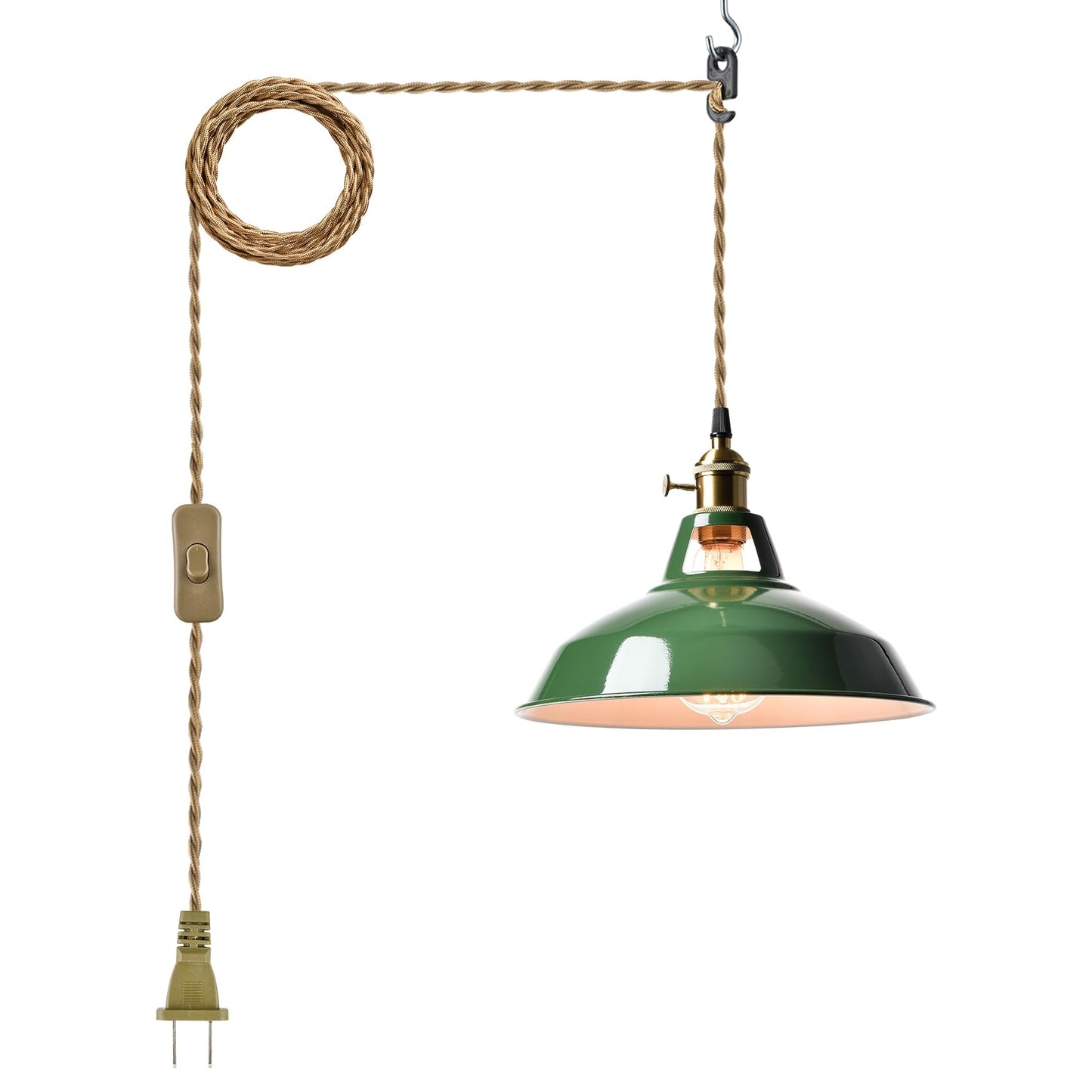 Yubole Modern Green Plug-In Pendant Light Macarons Kitchen Hanging Swag Lighting  Metal Barn Shade With On-Off Switch Plug Cord Light For Bedroom Foyer Dining Bar