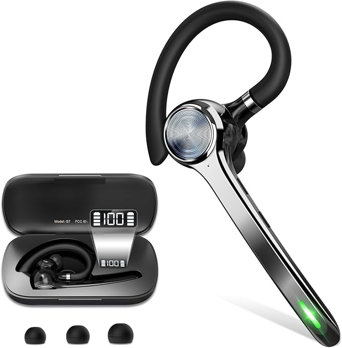 HEIBAS Bluetooth Headset, Wireless Bluetooth Earpiece with 500mAh Charging Case 72 Hours Talking Time Built-in Microphone ...