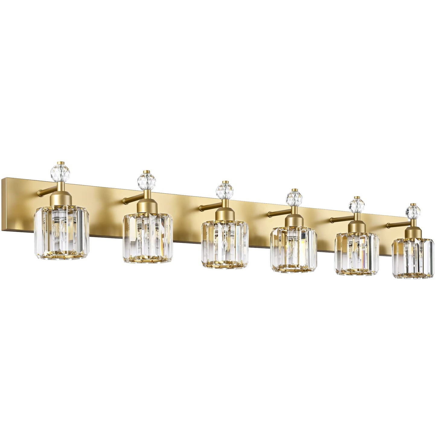 PRESDE 6-Light Bathroom Vanity Light Modern Gold Crystal Fixtures Over Mirror, Stainless Steel, Gold Finish