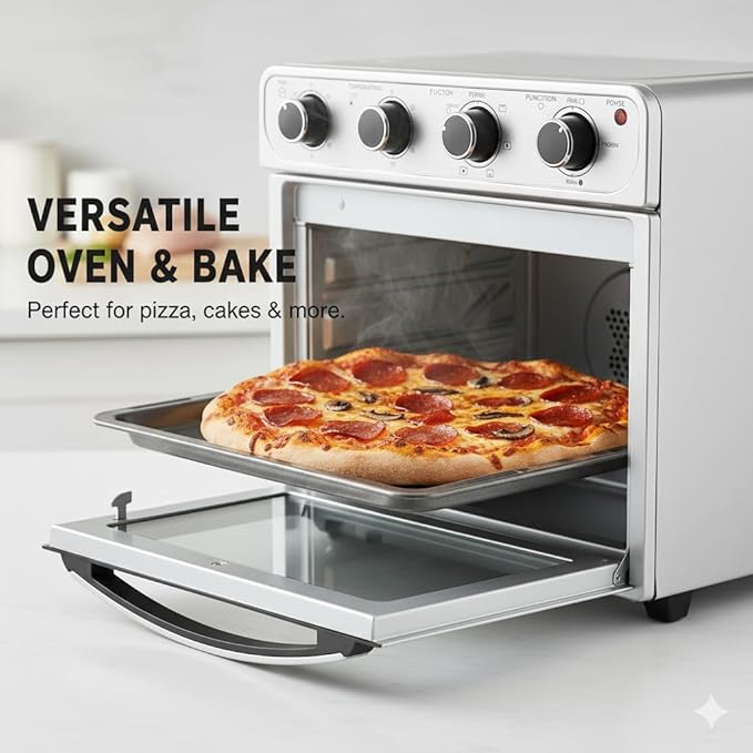 HealSmart 4-in-1 Air Fryer Toaster Oven Combo, 26.4QT Large Capacity Countertop Convection Oven Includes Baking Pan & Fry Basket, Stainless Steel