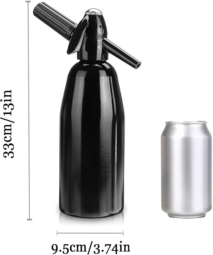 1L Portable Soda Siphon – Aluminum Home Soda Maker, Black Vintage Seltzer Bottle for DIY Carbonated Drinks, Sparkling Water Maker for Healthy Cocktails, Use 8 gram CO2 Cartridges (Not Included)