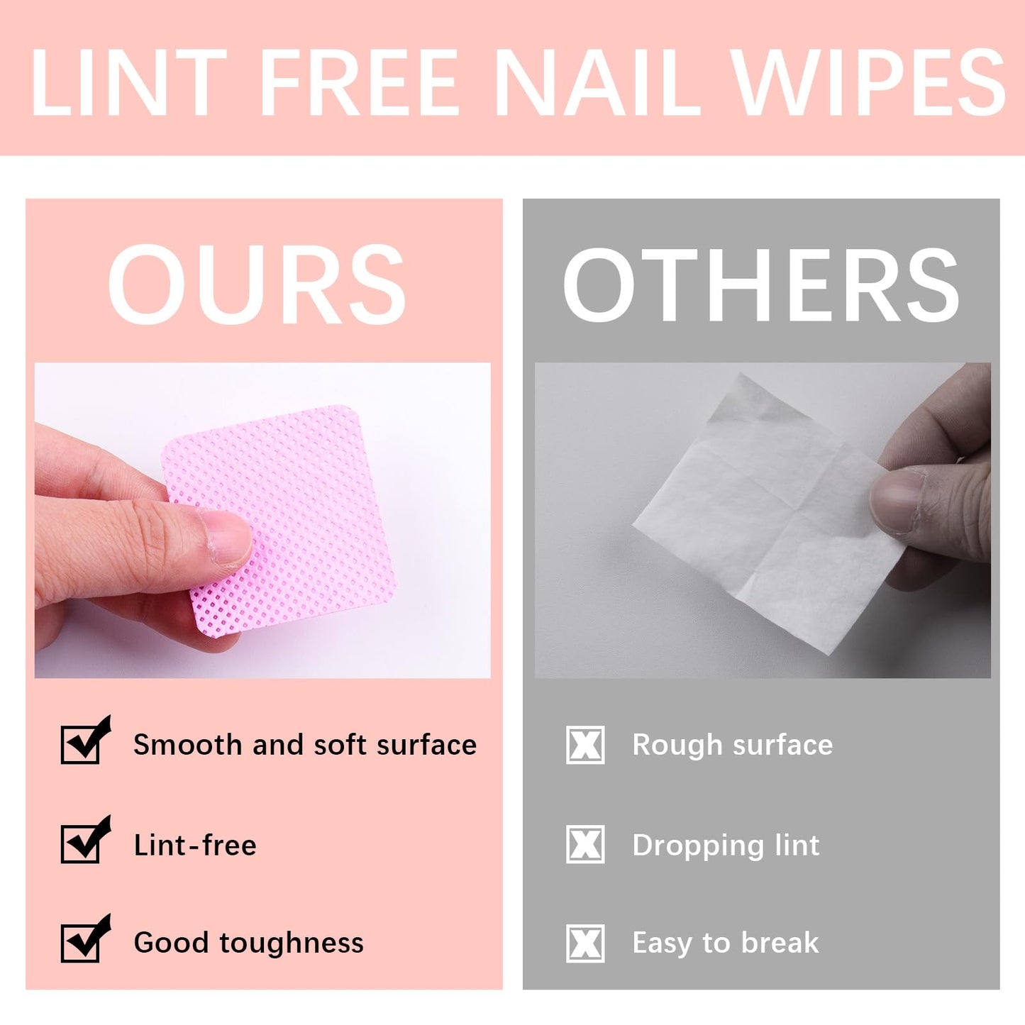 1500Pcs Lint Free Nail Wipes, Pink No Lint Nail Wipes for Gel Nails Lint Free Polish Remover Wipe Eyelash Extensions Glue Nails