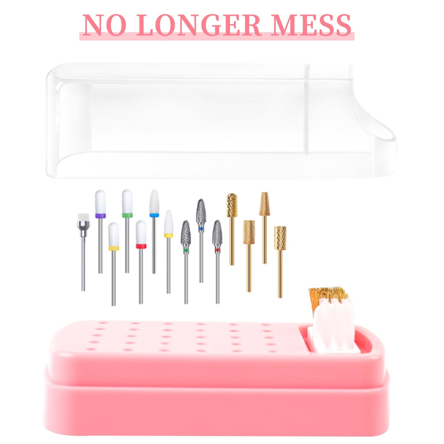 2 in 1 Nail Drill Bits Holder & Cleaning Brush Case,30 Holes Dustproof Nail Art Drill Bits Stand Display Storage Box and Nail Dr