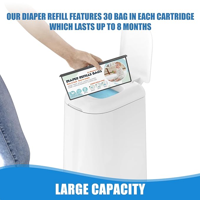 Diaper Pail Refills Bags with 30 Bags Compatible with Genie Easy Roll Signature and Platinum Diaper Pails, 7-Layer Odor-Barrier Technology, 4 Pack (120 Bag)