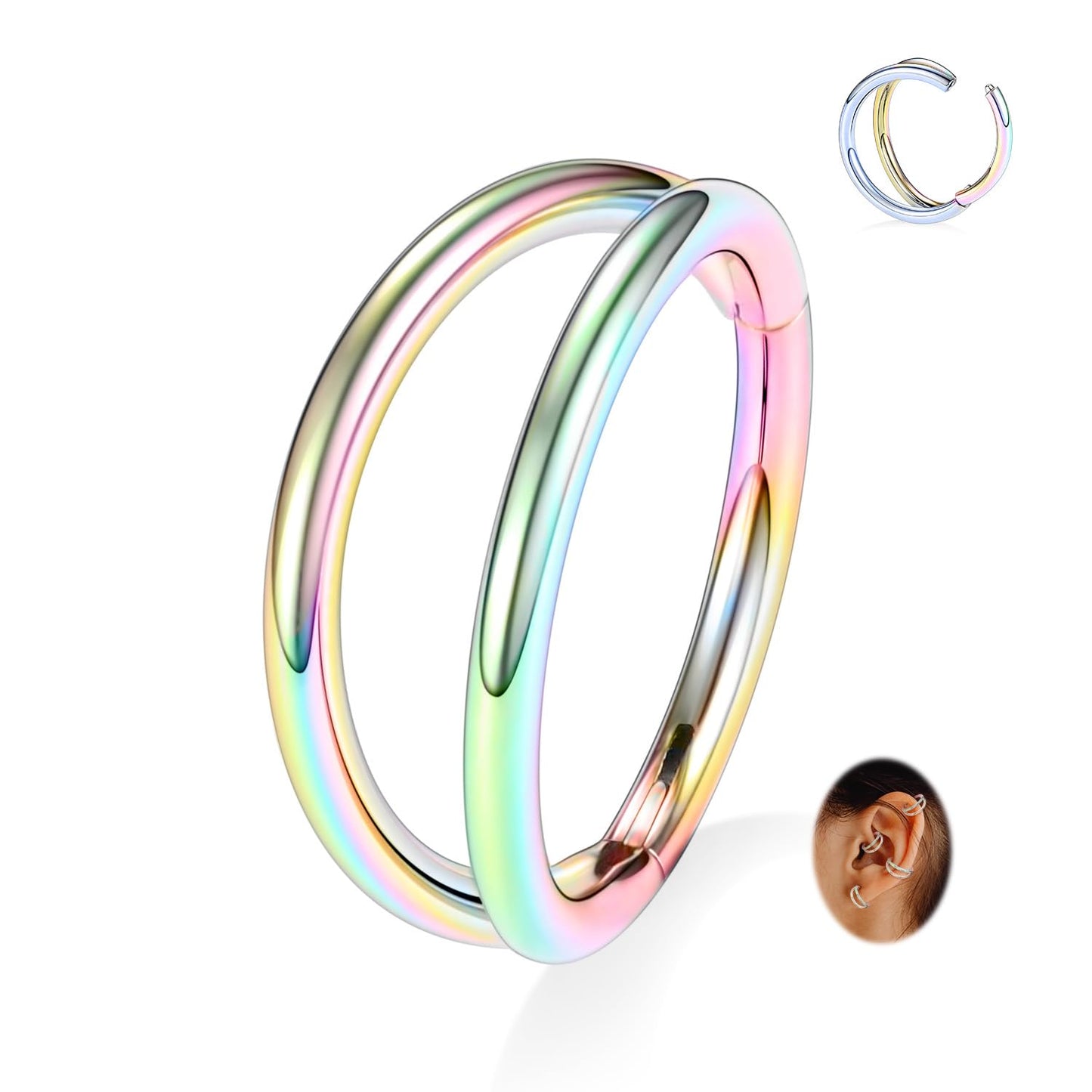 FUNLMO Conch Tragus Helix Rook Daith Piercing Jewelry Cartilage Hoop Earring Double Hoop Nose Ring 18G Septum Ring Nose Ring 316