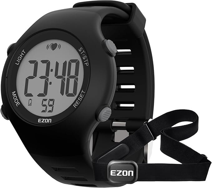 EZON Heart Rate Monitor Chest Strap and Digital Watch,5ATM Waterproof Fitness Tracker with HRM,Calories Burned,Stopwatch a...