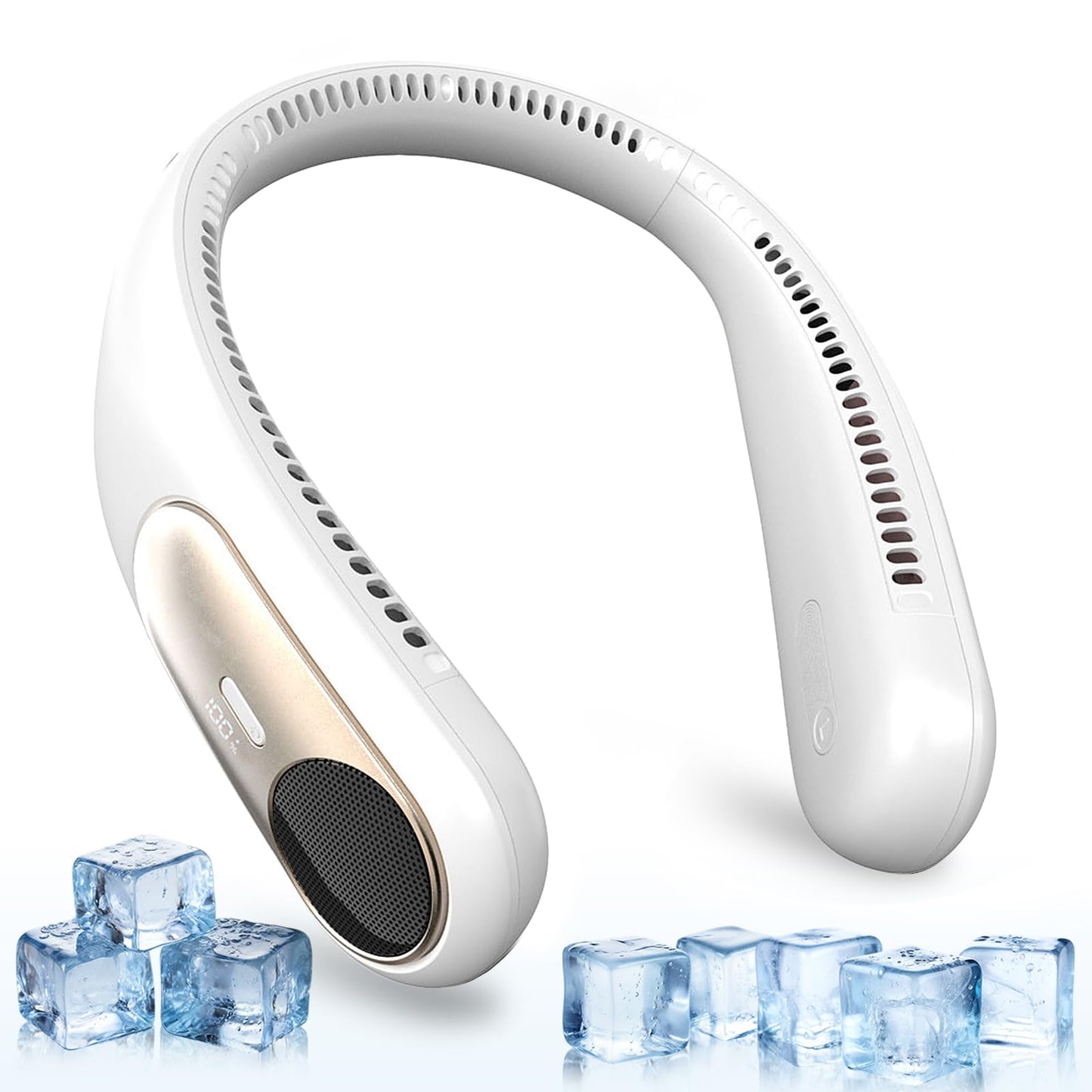 Portable Neck Fan,Personal Wearable Bladeless Fan,LED Display,4-Speeds,6000mAh USB Rechargeable,360 Strong Cooling Wind,Hands Fr