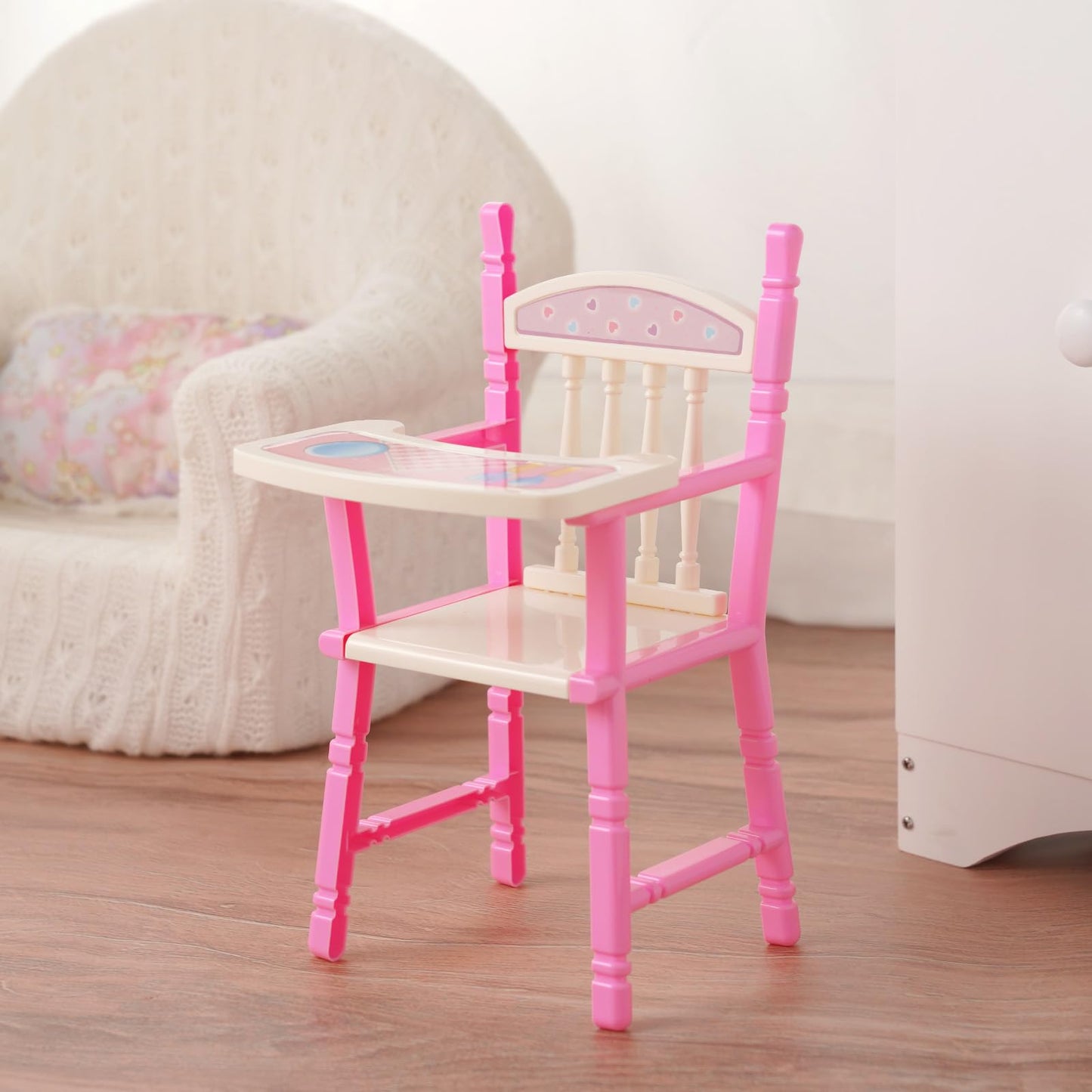 BABESIDE Baby Doll High Chair Toy Dining Chair for 10-12 Inch Dolls, Pretend Play Baby Doll Toy High Chair