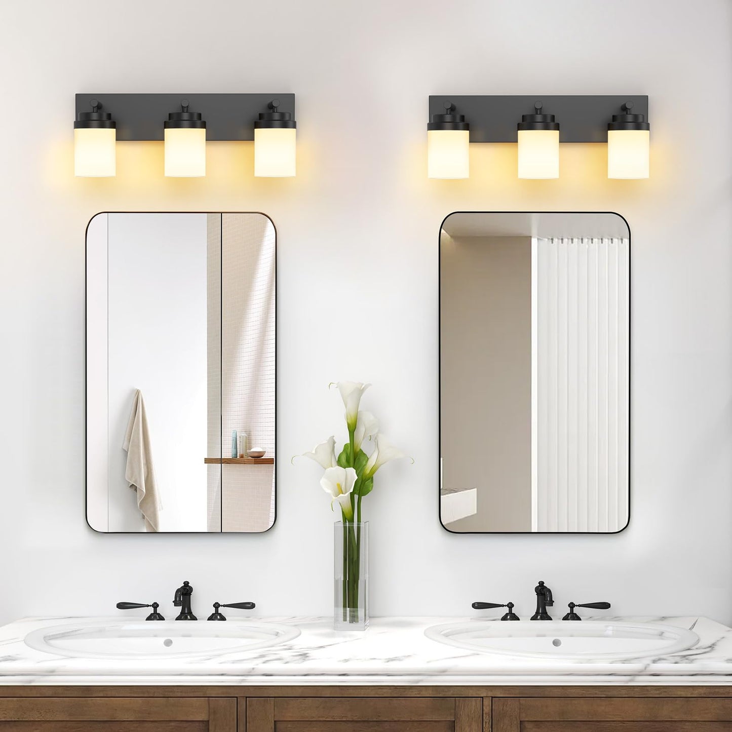 Izorro Bathroom Vanity Light Fixture  3-Light 22 Inch Matte Black Bathroom Light Fixtures Over Mirror  With White Glass Shade  Modern Farmhouse Vanity Lights  Rustic Restroom Lighting Fixtures