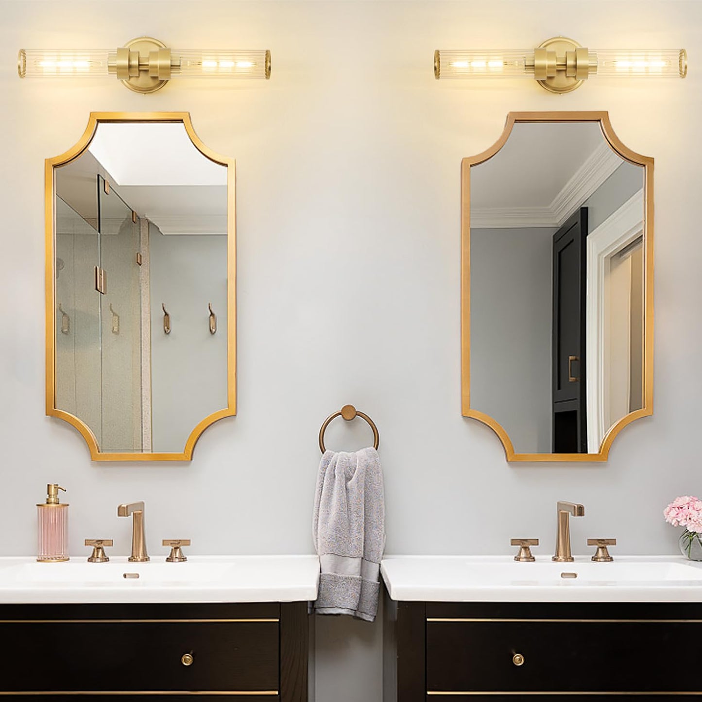 Vaziden Bathroom Light Fixtures  Gold Wall Sconce In Threaded Glass Indoor Vanity Lights  Modern Bathroom Vanity Light Up And Down Sconces Wall Lighting For Bathroom  Living Room - Bulb Not Included