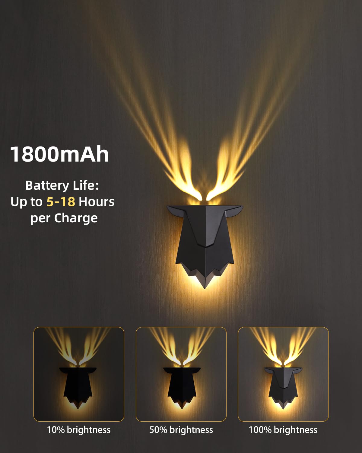 Fuloon Antler Night Light, Remote Control, Battery Operated, Adjustable, 1 PC, Black, Model S06