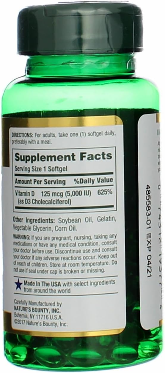 Nature's Bounty Vitamin D-5000 IU Softgels, Maximum Strength 150 ea ( Pack of 2)