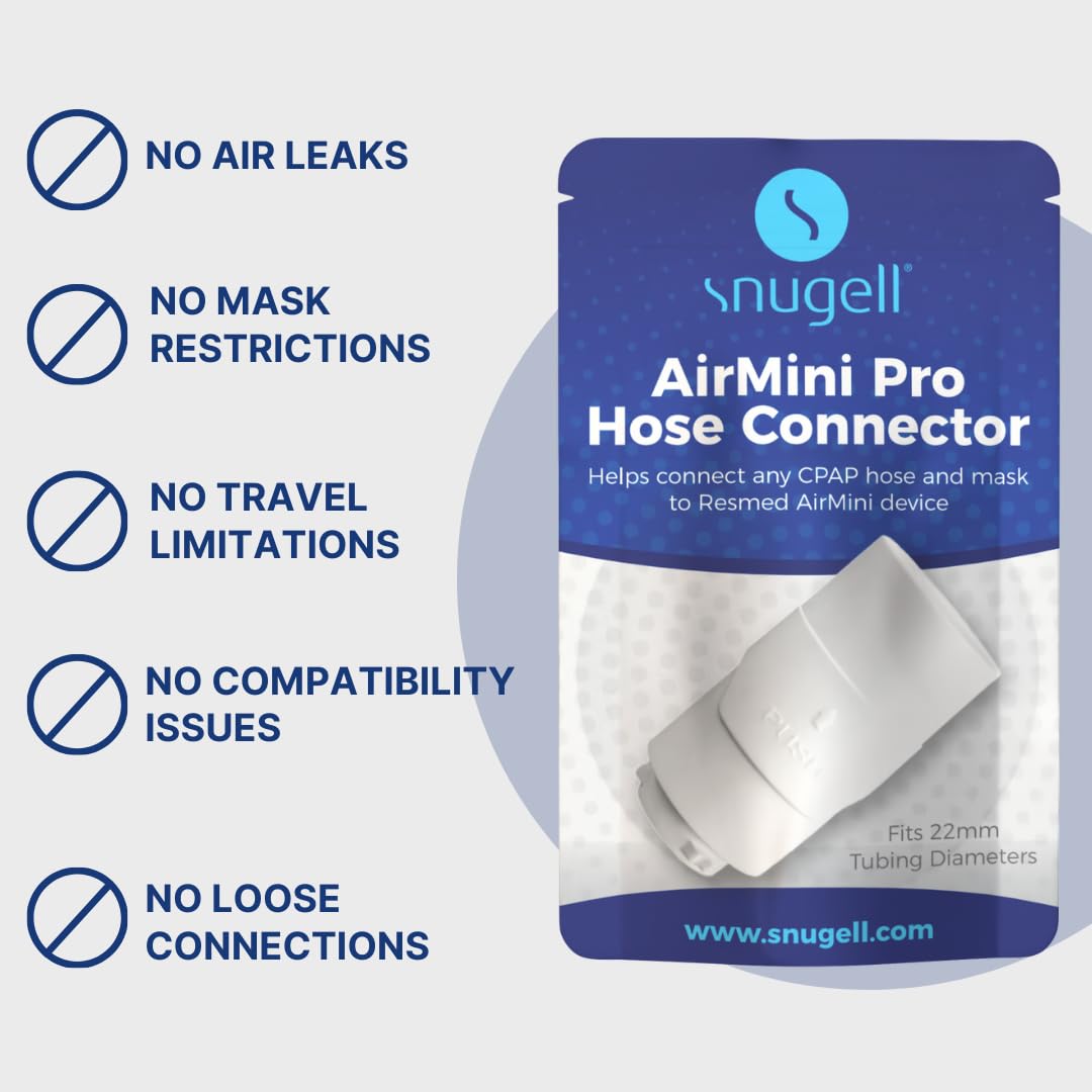 Snugell AirMini Pro Hose Connector – Compatible with AirMini Original Hose and Any 22mm CPAP Nasal or Full Face Mask – Travel-Friendly Adapter for AirMini Tubing – Durable and Easy to Use