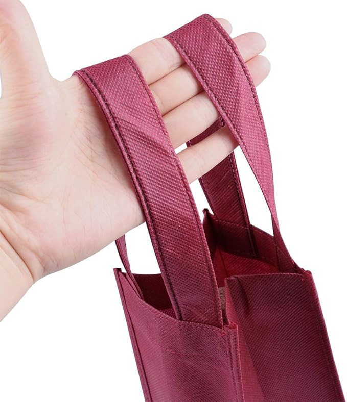 Sdootjewelry Wine Gift Bag, Single Wine Bags 24 Packs, Wine Bags for Wine Bottles Gifts, Non-woven Wine Gift Bags with Handles, Dark Red