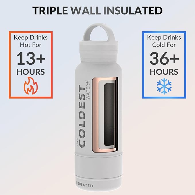 Coldest Insulated Water Bottle with Handle Lid | Leak Proof, Simple Insulated Modern Stainless Steel, Double Walled, Sport Thermos Bottles, Metal Flask | 21oz