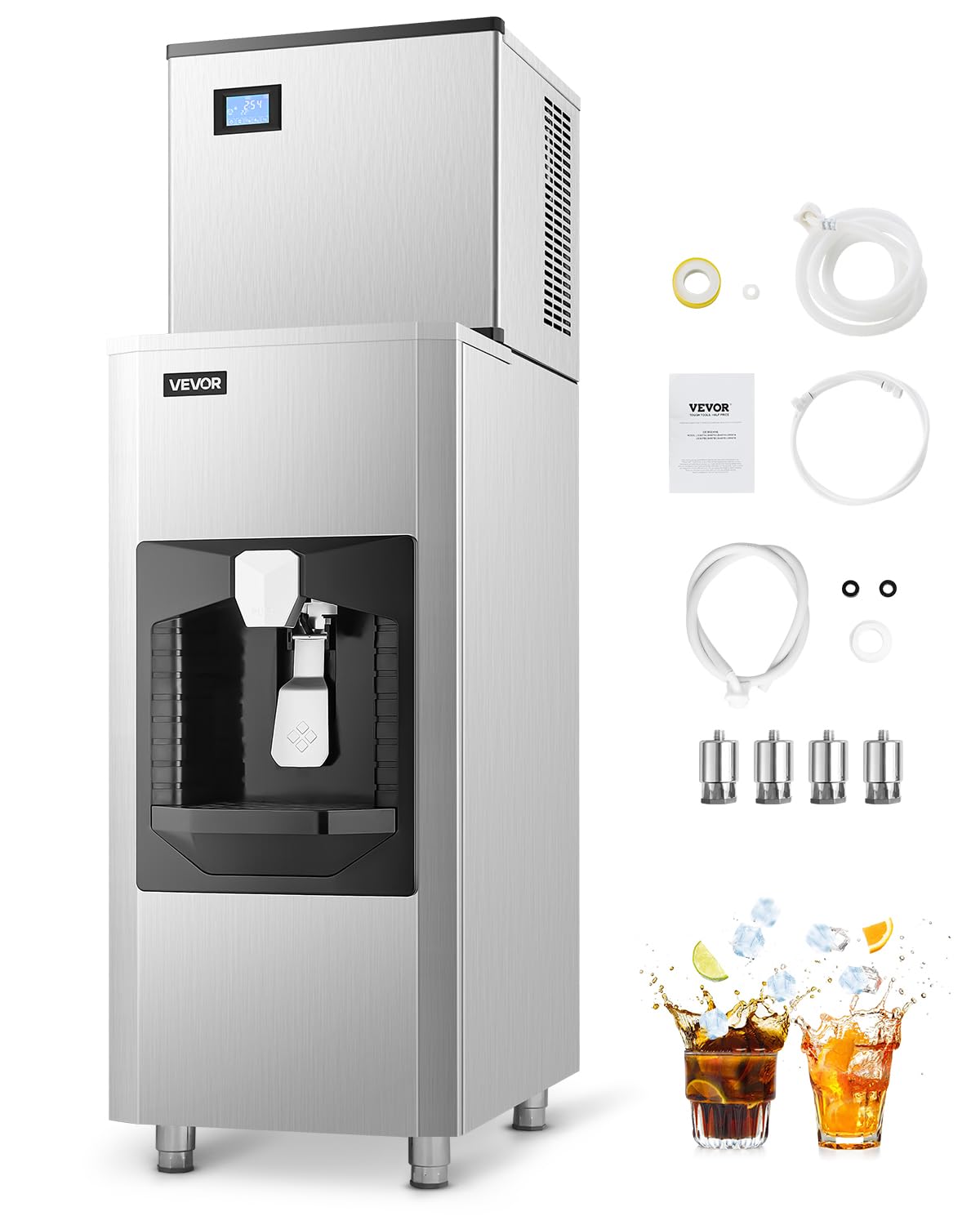 Vevor Commercial Ice Maker, 500 Lbs/Day Ice Maker Machine, 180 Lbs Large Ice Storage Bin With 20 Lbs/Min Automatic Ice Dispensin