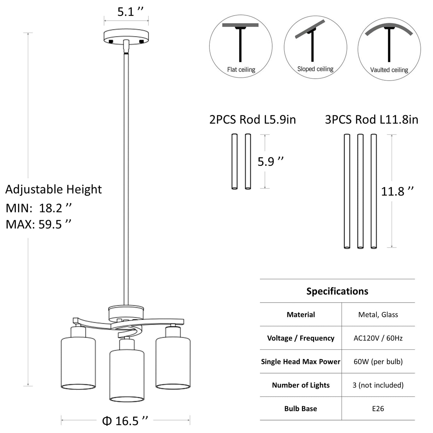Cnratye 3-Light Brushed Nickel Pendant Lighting For Kitchen Island  Hanging Dining Room Light Fixtures Over Table  Industrial Chandelier For Entryway Hallway Foyer Bedroom  Clear Glass Shade