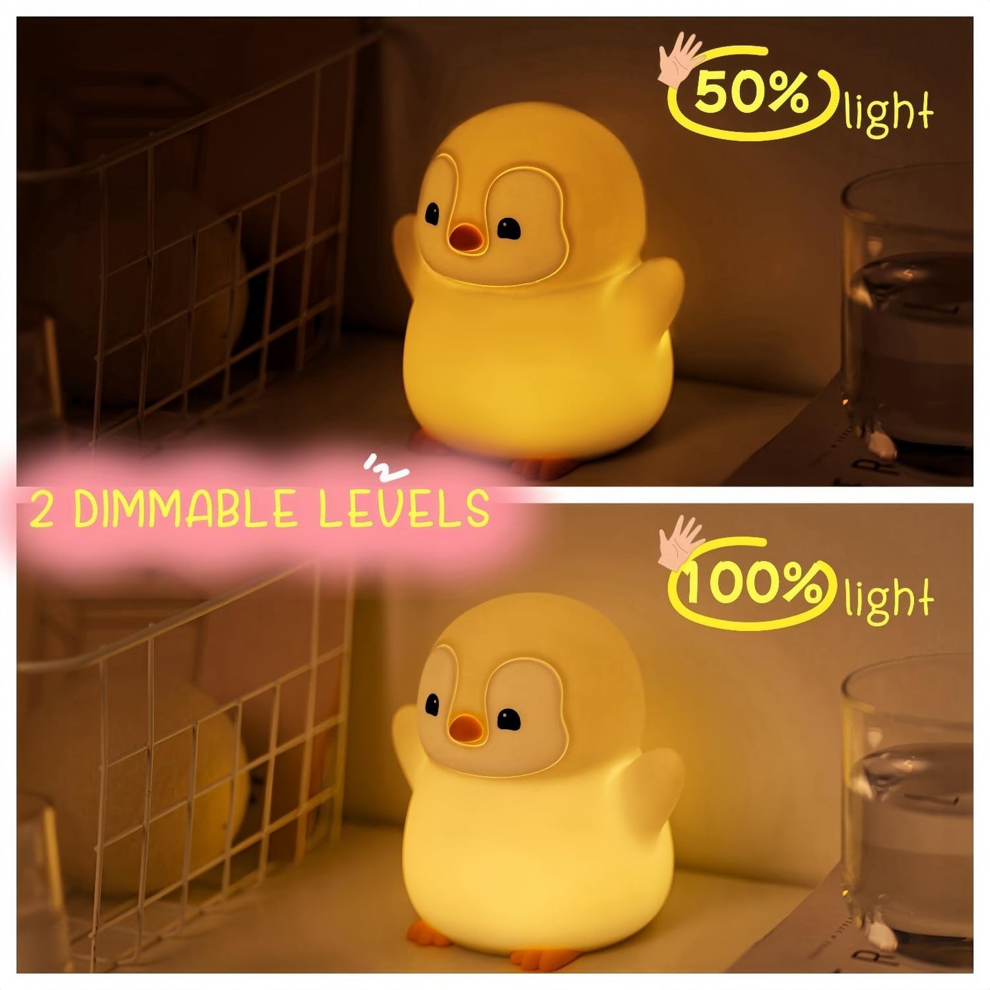 Yr Yrhh-Pet Cute Penguin Night Light  Led Squishy Xmas Penguin Lamp  Food Grade Silicone Dimmable Nightlight  Kids Gray Penguins Light  Rechargeable Light Up Penguins Gifts  Kids Room College Decor