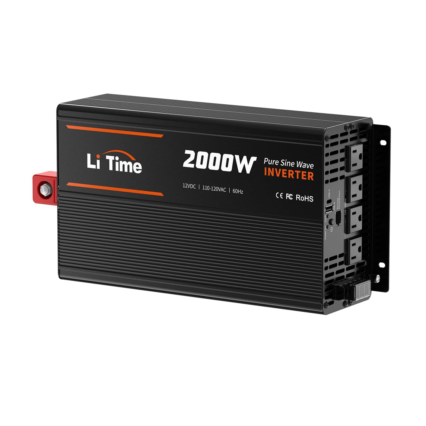 Litime 2000W Pure Sine Wave Inverter 12V Dc To 120V Ac Converter With Remote Control, Surge 4000W, Built-In 4 Ac Outlets, Usb Po