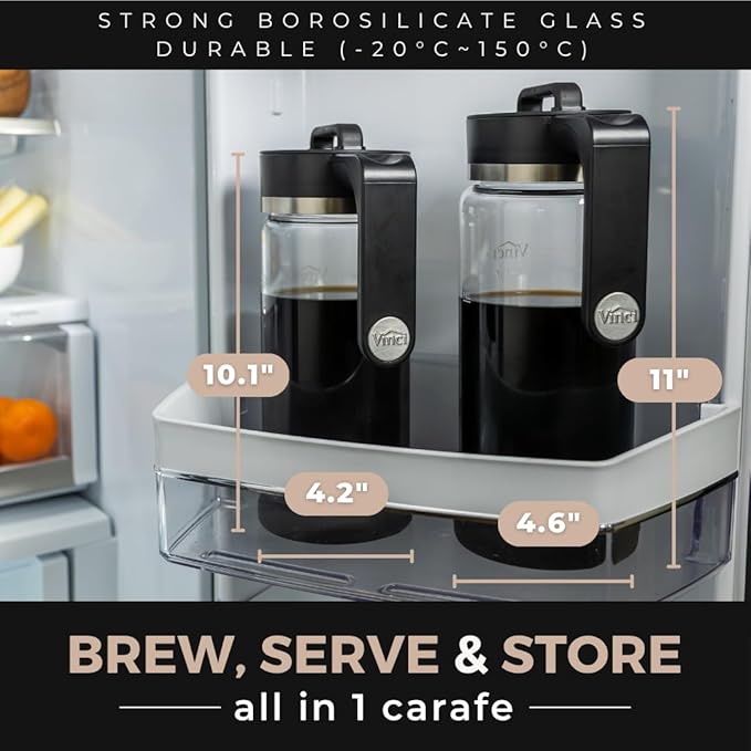 VINCI Express Cold Brew, Electric Cold Brew Coffee Maker in 10 minutes, 4 Brew Strength Settings & Cleaning Cycle, Easy to Use & Clean, Glass Carafe 1.4 Liters Push Button Control