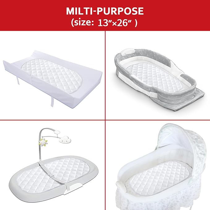 Diaper Changing Pad Liner Non-Slip, Waterproof Terry Mat Changing Pad Cover Liner, Quilted Absorbent Bassinet Liners Washable, 3 Pack 13"x 26" Reusable Portable Changing Table Pad White