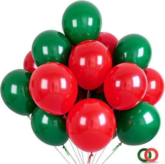 100pcs 12inch Red Balloons and Dark Green Balloons for Birthday Christmas Party Decorations