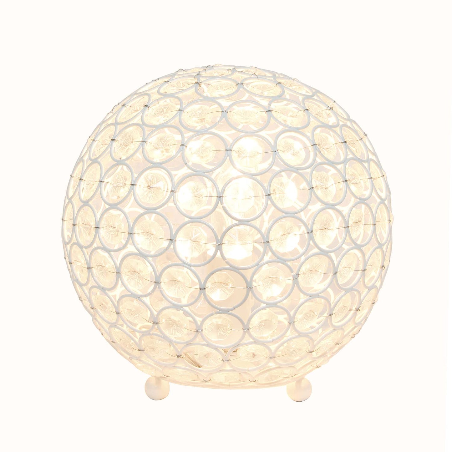 LALIA HOME Elipse Medium Table Lamp - 8in Metal Crystal Round Sphere - White - Model 1270-LHT-3009-WH