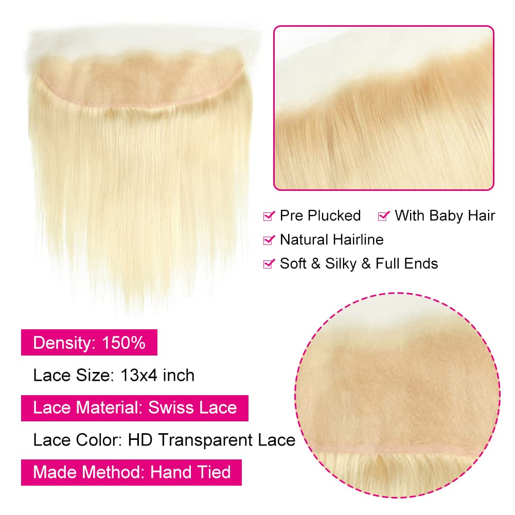 613 Frontal Straight 13x4 Transparent HD Lace Frontal Closure Ear To Ear Blonde 12A Brazilian Virgin Remy Human Hair Extension 1