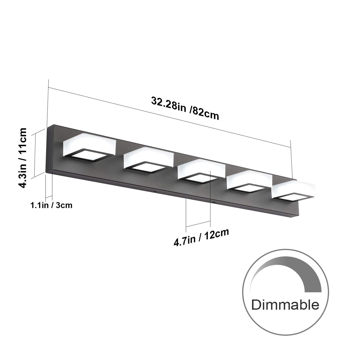 Ralbay Dimmable Vanity Light 5-Light Acrylic Stainless Steel Black Model D-8590-5T