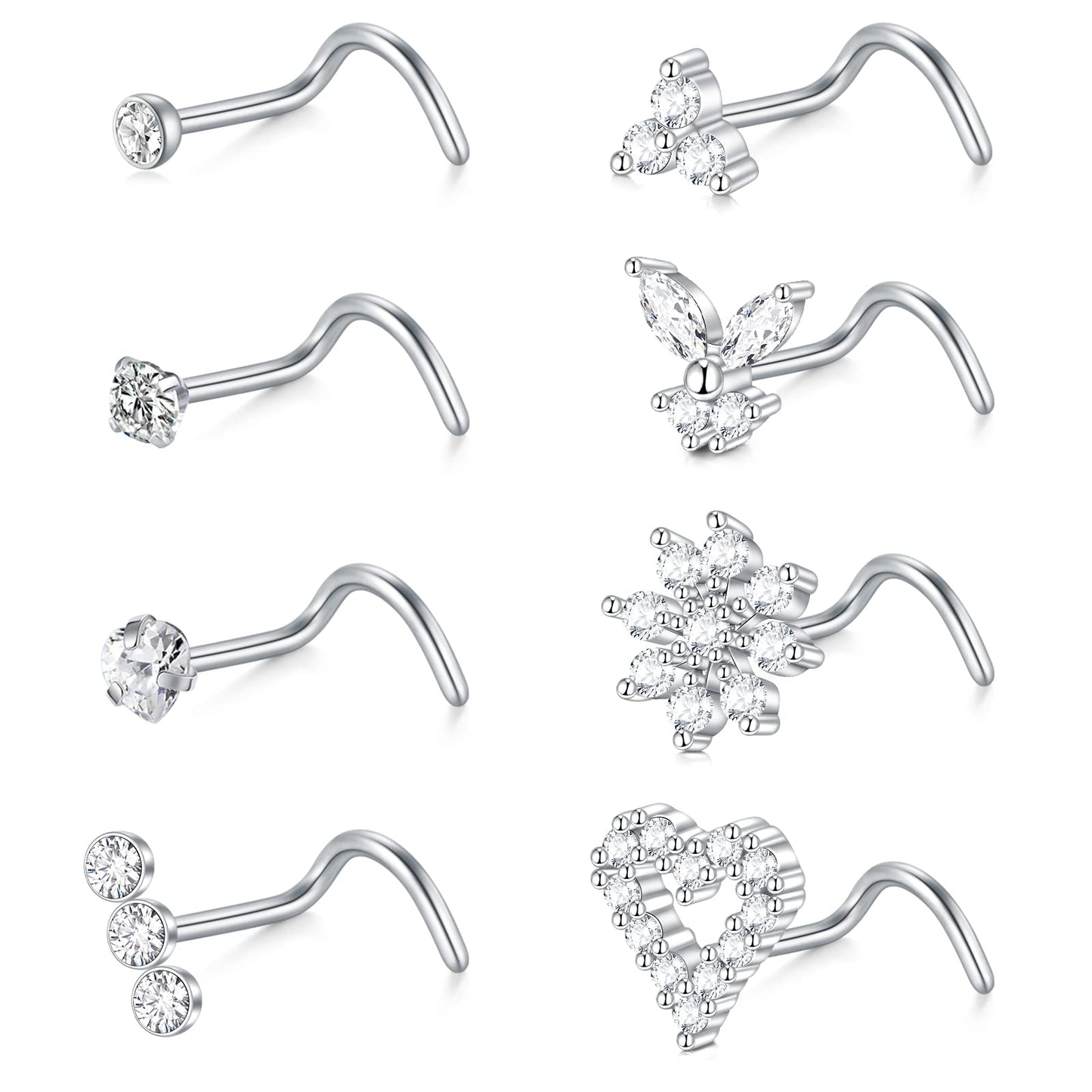 Briana Williams Nose Studs 20G Nose Stud Screw Diamond Nose Rings Stud for Women Surgical Steel Corkscrew Nose Rings Nose Pierci