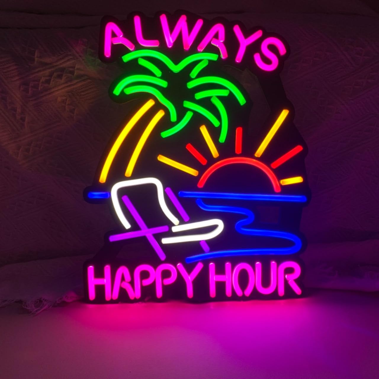 Jigsaw Puzzle 40Pcs Happy Hour Neon Light Sign  Man Cave Men Led Light  Home Wall Signs Gifts  Decorations  Palm Tree  Beach  Sun  Tiki Bar  Garage  Accessories  Cart  Party  Bedroom  Led Sign  Lights Sailboat