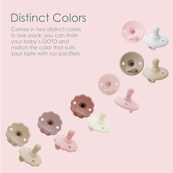 Ali+Oli Pacifier for Baby (2-pk) Set Original Round (Oat-Coco) Concaved Shield Newborn Pacifiers, BPA-Free Silicone Baby Pacifier Set, Baby Binkies, Chupones para Bebes