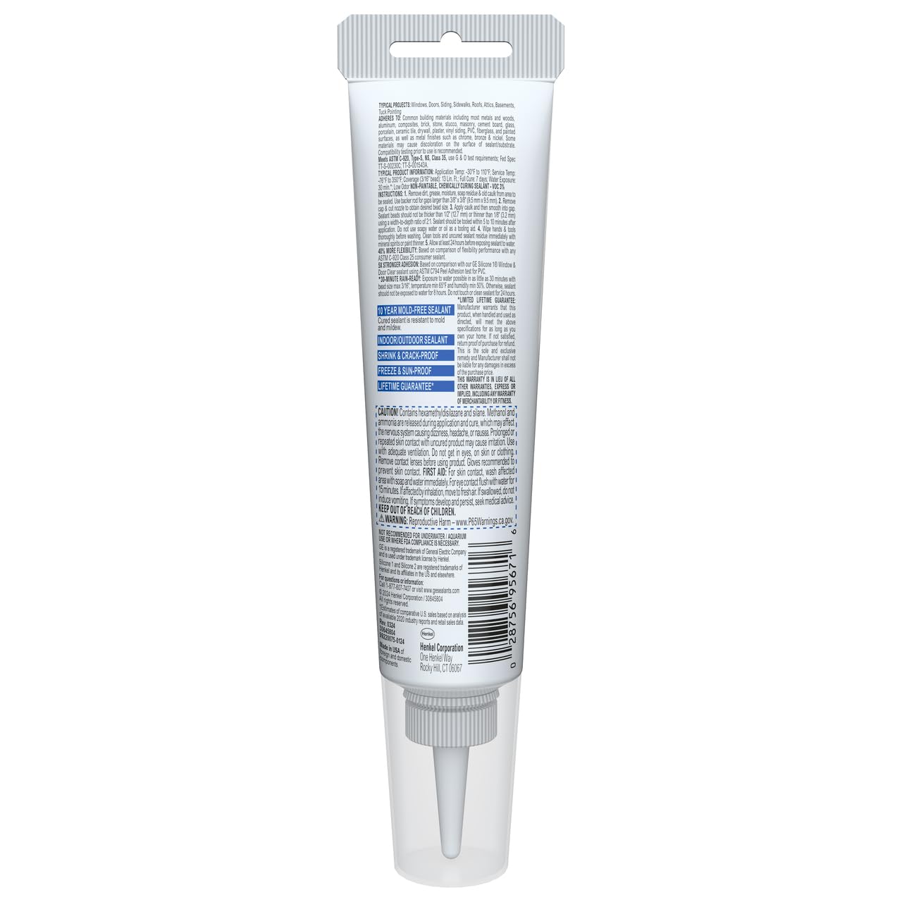 GE Advanced Silicone Caulk for Window & Door, Clear, 2.8 fl oz Tube, 1 Pack - 100% Waterproof Silicone Sealant, 5X Stronger Adhesion, Freeze & Sun Proof