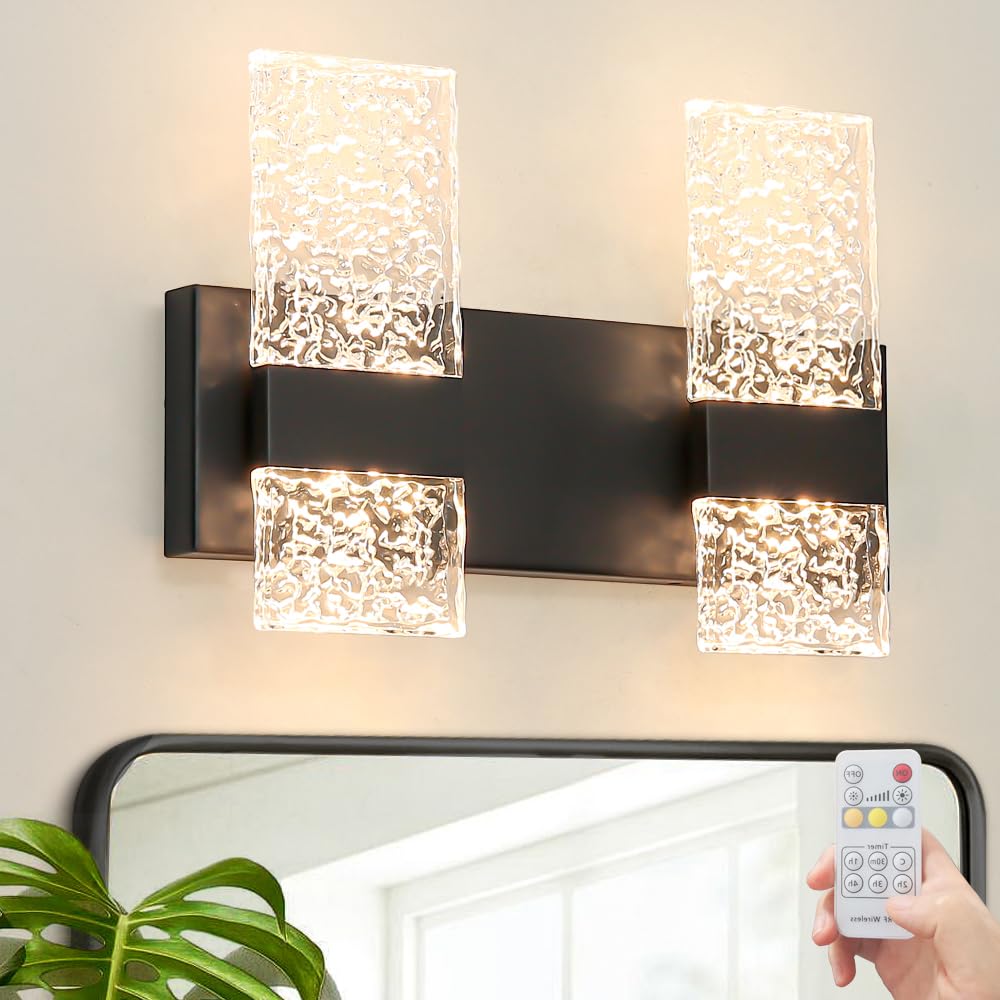 Modern Matte Black 4-Lights Bathroom Vanity Light  Led Bathroom Light Fixtures Over Mirror  Dimmable Acrylic Wall Lighting Fixtures  Hardwired Wall Light(H9.25In  L13.78In)