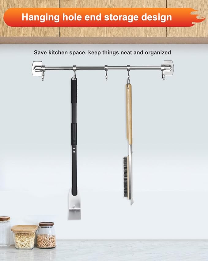 2PCS Pizza Oven Accessories Set, Pizza Brush, Ash Rake with Rubberwood Handle, Durable Pizza Oven Brush and Rake Kit for Deep Cleaning Wood-Fired Ovens