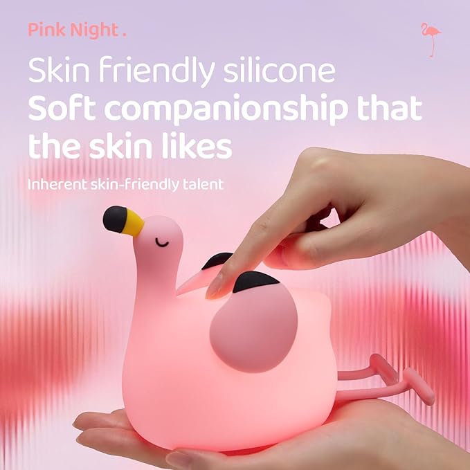 Night Light for Kids, Pink Flamingo Lamp Girls Trendy Gifts, Dimmable Silicone LED Funny Animal Baby Nursery Night Light, Rechargeable Bedside Nightlight Kawaii Pink Decor Toys for Home Bedroom Office