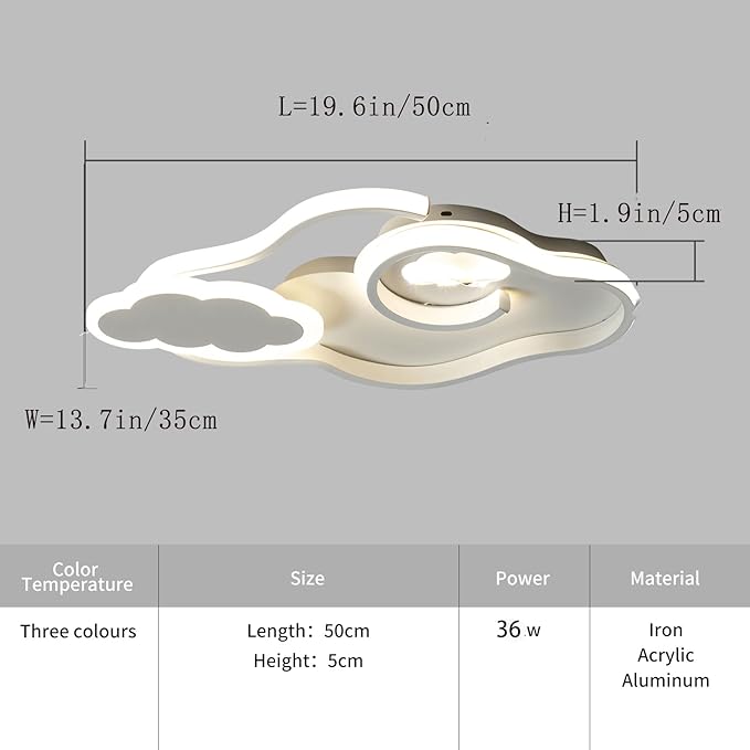 Tioolo Modern LED Ceiling Light Dimmable Cloud Ceiling Lights Flush Mount Acrylic Ceiling Lamp with Remote Creative Cartoon Ceiling Lighting Fixture for Boy Girl Room Bedroom Living Room 42W/White