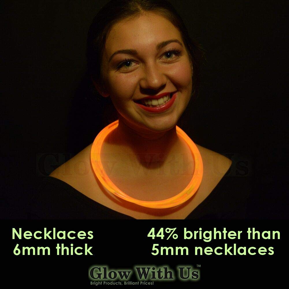 Glow Sticks Bulk Wholesale Necklaces, 1200 22    Orange Glow Stick Necklaces, Bright Color, Glow 8-12 Hrs, Connector Pre-Attache