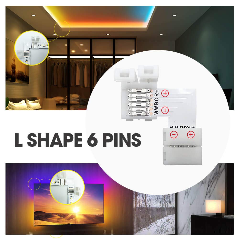 GIDERWEL RGBWW 6 Pins LED Strip Connectors, L Shape, 6 Pack, Solderless Right Angle for LED Lightstrip Plus V3/RGBCCT