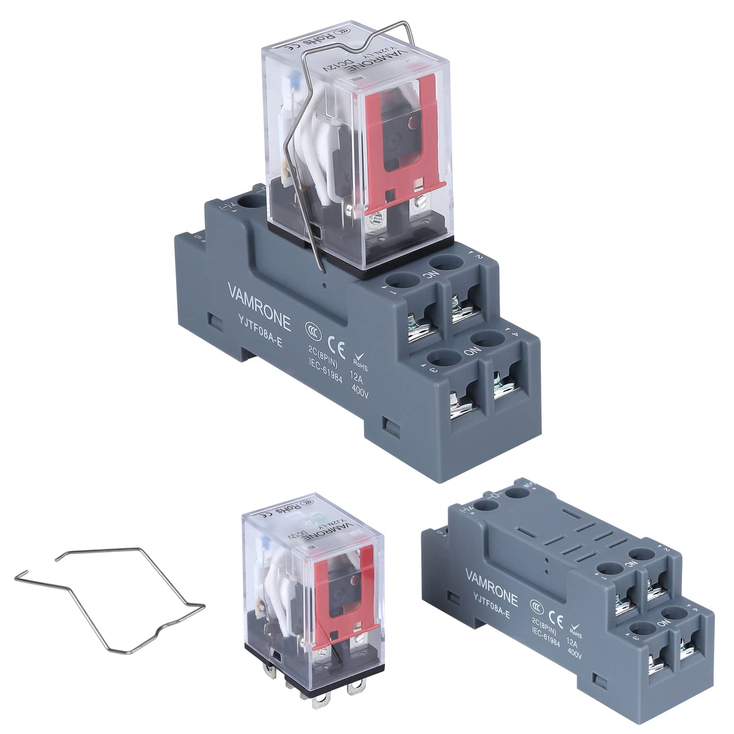 Electromagnetic Power Relay, 8-Pin 10 AMP 12V DC Relay Coil with Socket Base, LED Indicator, DPDT 2NO 2NC - MY2NJ 2PCS [Applicable for DIN Rail System]
