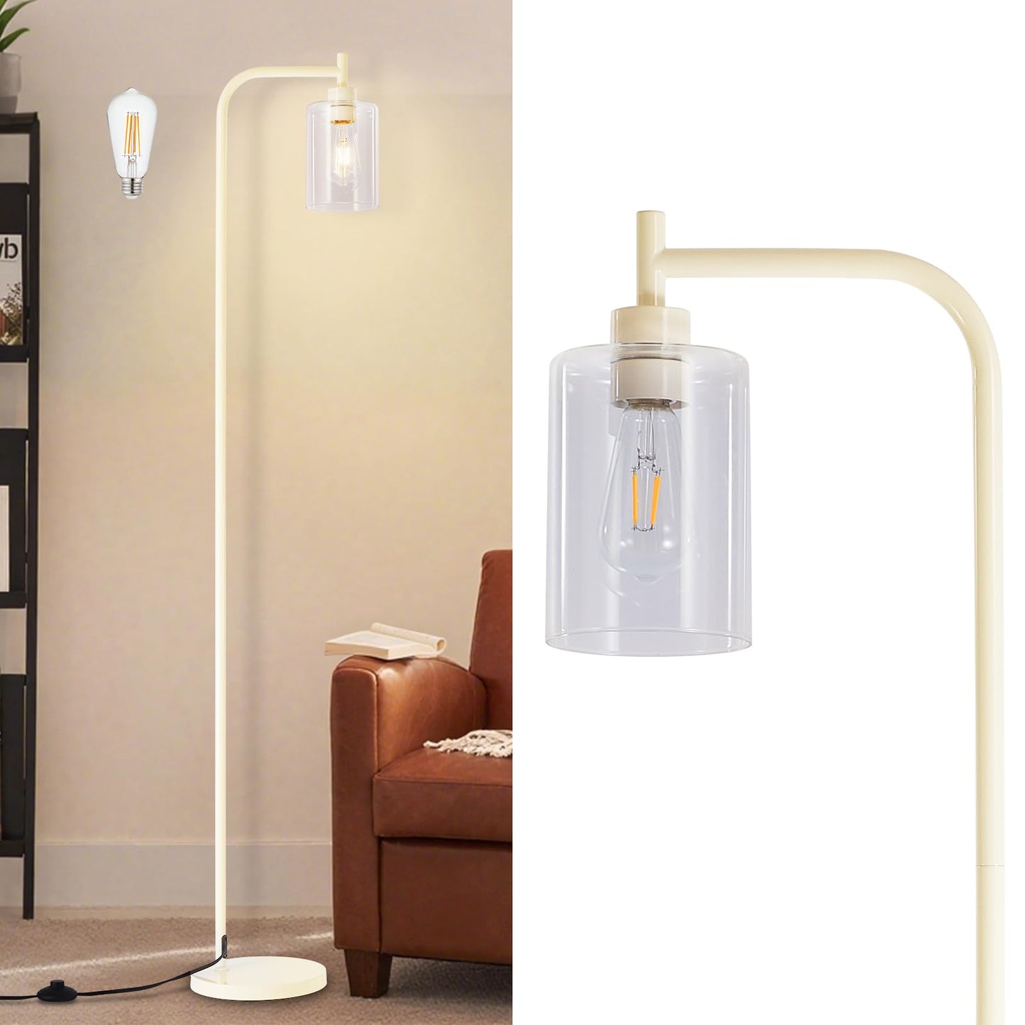 DINGLILIGHTING Floor Lamp - Light Gold Metal with Clear Glass Shade - Model WSFLL005-LG - Modern Design for Living Room and Office