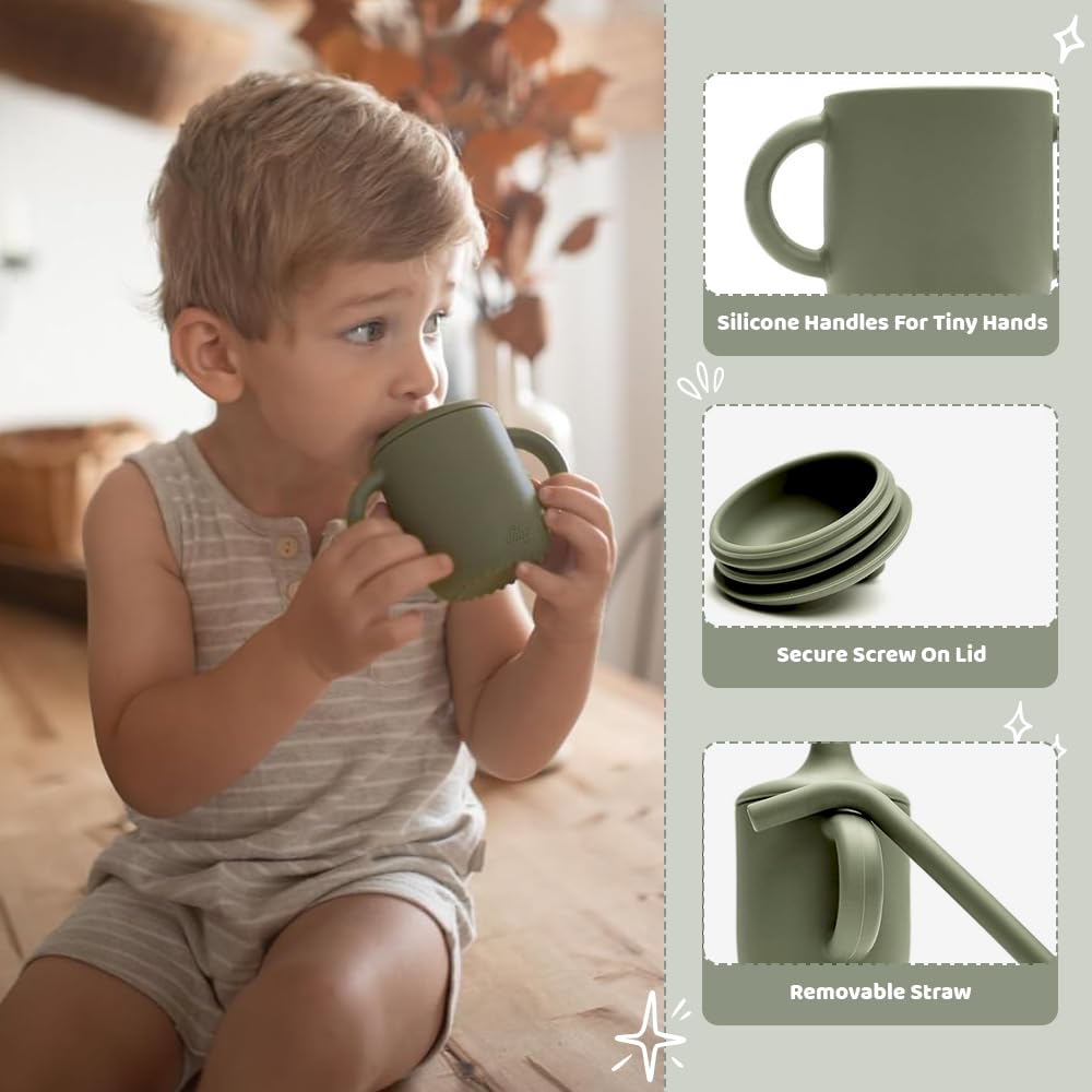 Dahzii 6-Piece Silicone Baby Feeding Set Non-Slip Suction Plate, Bowl, Spoon, Fork, Cup, Bib. BPA-Free, Dishwasher & Microwave Safe for Babies & Toddlers