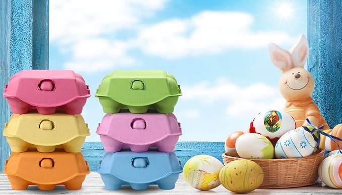 Half Dozen Colored Egg Cartons, 24 Pack - Natural Pulp Paper, 6 Count Reusable Egg Holder Basket, Blank Colorful Easter Toy Storage Tray