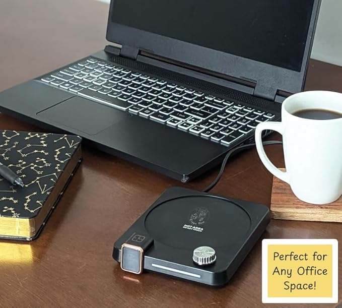 Hot Drink Beverage Warmer. Coffee, Milk, Tea, Cappuccino, Mocha, Candles, Dial Tempreture and Digital Display. Desk, Office, Workplace. 105F- 176F. 4 Hour shutoff, 1-12 Hour Schedule. (Walnut)